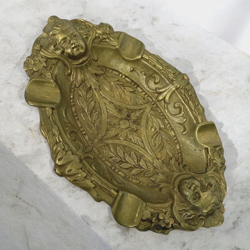 Depose Cigar Cigarette Brass Ashtray Cherubs Angels Trinket Dish Art Nouveau